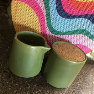 STONEWARE SUGAR AND CREAMER HOLDERS VERY CUTE AND SMALL